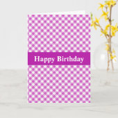 Roze Gingham Birthday Kaart (Gele Bloem)