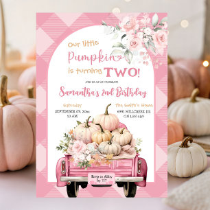 Roze Gingham Bloemen Herfst Pompoen Thema Verjaard Kaart