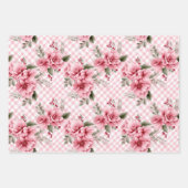 Roze Gingham Bloemen Kerstbessen Inpakpapier Vel (Voorkant 3)