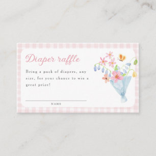 Roze Gingham Bloemenboeket Luierraffle Informatiekaartje