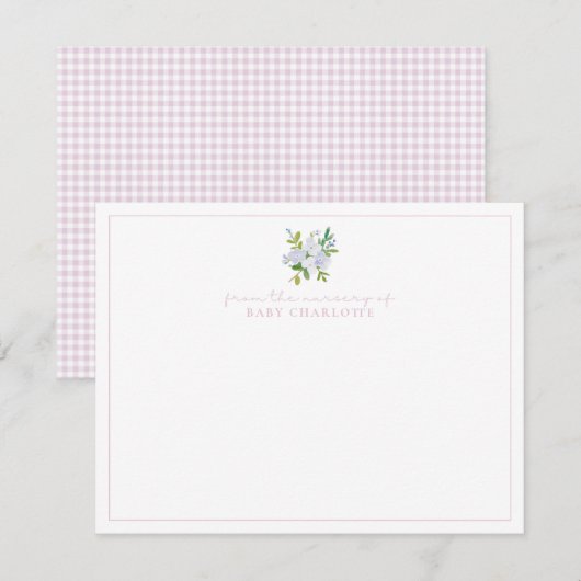 Roze gingham bloemenkwekerij baby briefkaart (Voorkant / Achterkant)