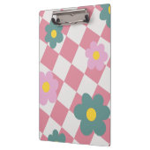 Roze Gingham Bloemmotief – Retro Cute Bloem  Klembord (Links)