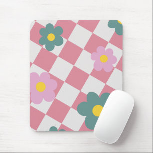 Roze Gingham Bloemmotief – Retro Cute Bloem Muismat