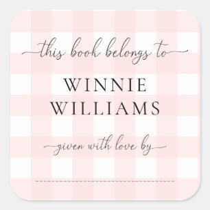 Roze Gingham Boekplaatsticker Vierkante Sticker
