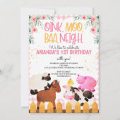 Roze Gingham Boerderij Dieren Meisje Verjaardag Ba Kaart (Voorkant)