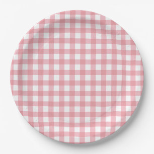 Roze gingham boerderij verjaardag papieren bordje
