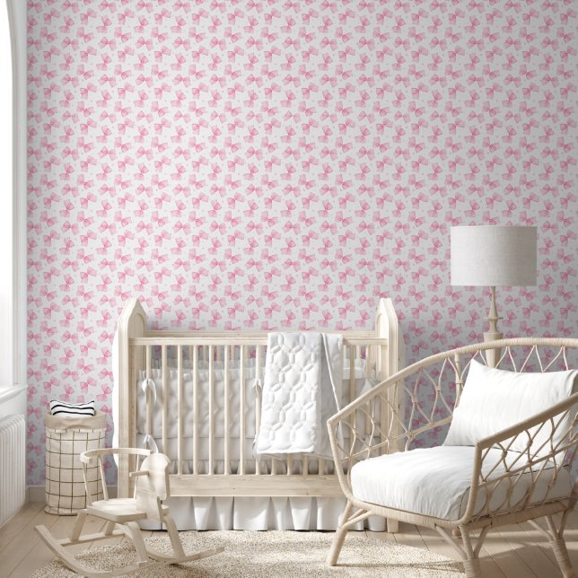 Roze Gingham Bogen en sterren Behang (Kinderen)