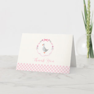 Roze Gingham Bosland Domme Gans Meisje Baby Shower Bedankkaart