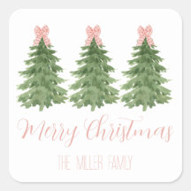 Roze Gingham Bow Kerstboom Sticker Gift Label