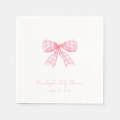 Roze Gingham Bow Ribbon Coquette gepersonaliseerd Servet (Voorkant)