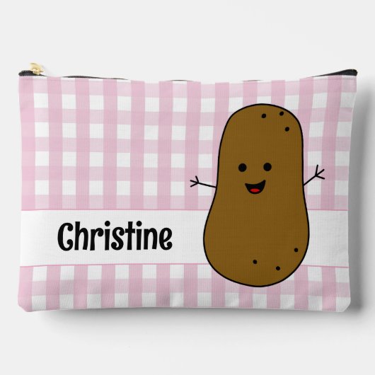 Roze Gingham Bruin Aardappel Custom Etui (Voorkant)