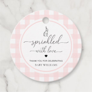 Roze Gingham Bunny Rabbit geprinkeerd met liefde Bedankjes Labels