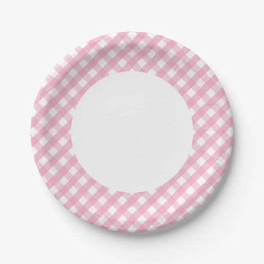Roze Gingham Check Patroon 2 Papieren Bordje (Voorkant)