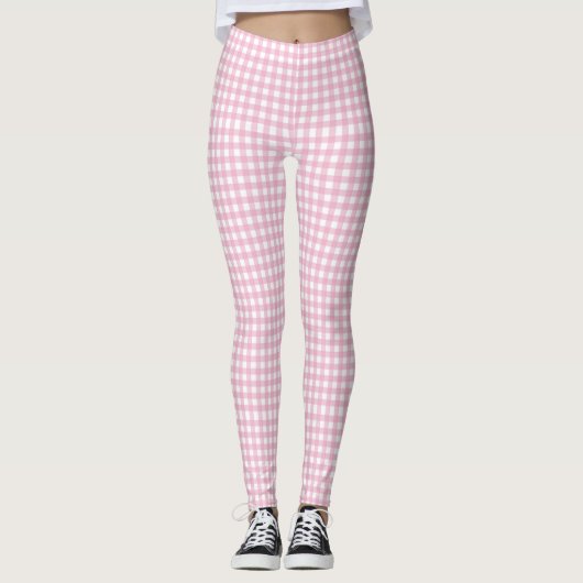  roze gingham Check Patroon Leggings (Voorkant)