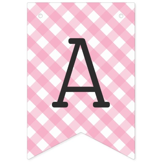 Roze Gingham Check Pattern Happy Birthday Vlaggetjes (Derde vlag)