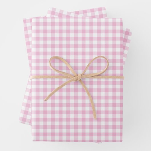 Roze Gingham Check Pattern Inpakpapier Vel (In situ)
