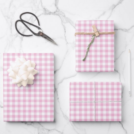 Roze Gingham Check Pattern Inpakpapier Vel (Voorkant)