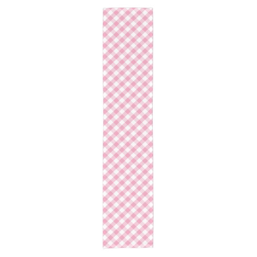 Roze Gingham Check Pattern Korte Tafelloper (Voorkant)