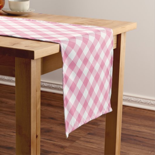 Roze Gingham Check Pattern Korte Tafelloper (Voorbeeld)