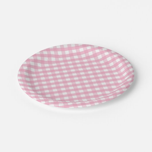 Roze Gingham Check Pattern Papieren Bordje (Gekanteld)