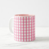 Roze Gingham Check Pattern Tweekleurige Koffiemok (Voorkant links)