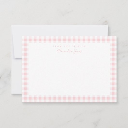 Roze Gingham Check Personal Stationery Note Kaart (Voorkant)