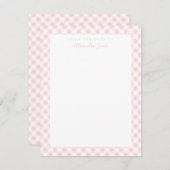 Roze Gingham Check Personal Stationery Note Kaart (Voorkant / Achterkant)