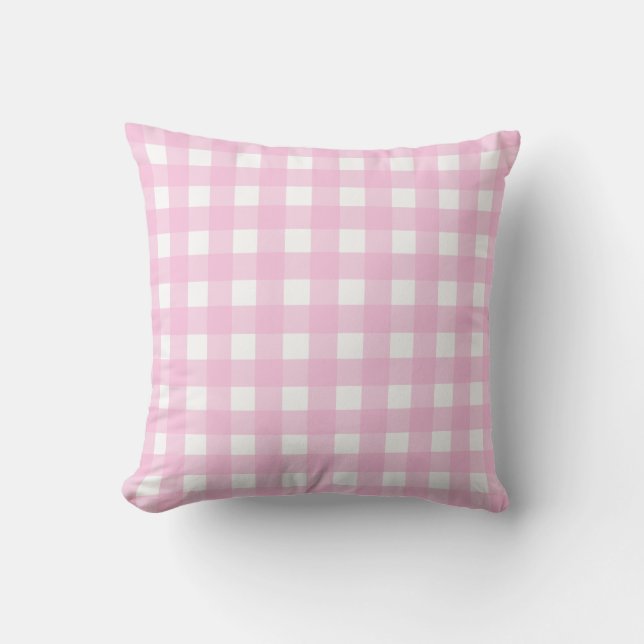 Roze Gingham Check Sierkussen (Voorkant)