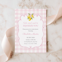Roze Gingham Citroen Baby Shower Uitnodiging voor