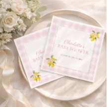 Roze Gingham Citroen Meisje Baby Shower Servetjes