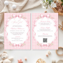 Roze Gingham Coquette Strik All-in-One Baby Shower