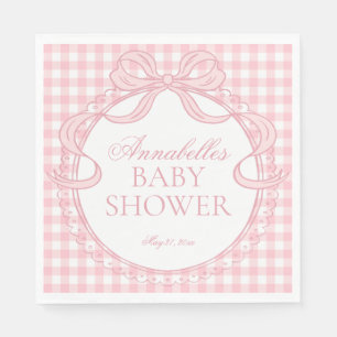 Roze Gingham Coquette Strik Baby Shower Dessert Servet