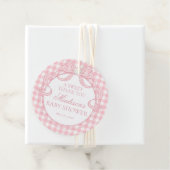Roze Gingham Coquette Strik Babyshower Cirkel Bedankjes Labels (In situ)