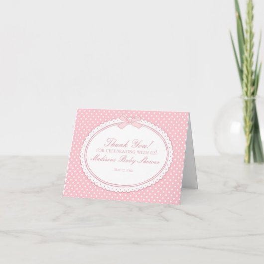 Roze Gingham Coquette Strik Bedankkaart (Voorkant)