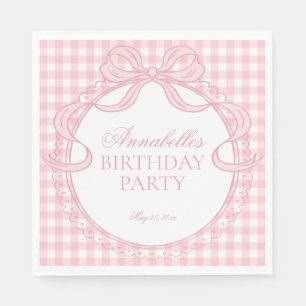 Roze Gingham Coquette Strik Verjaardagsfeest Desse Servet