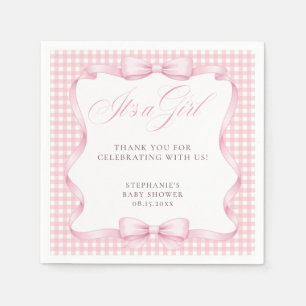 Roze Gingham Coquette Strikje Het is een Meisje Ba Servet
