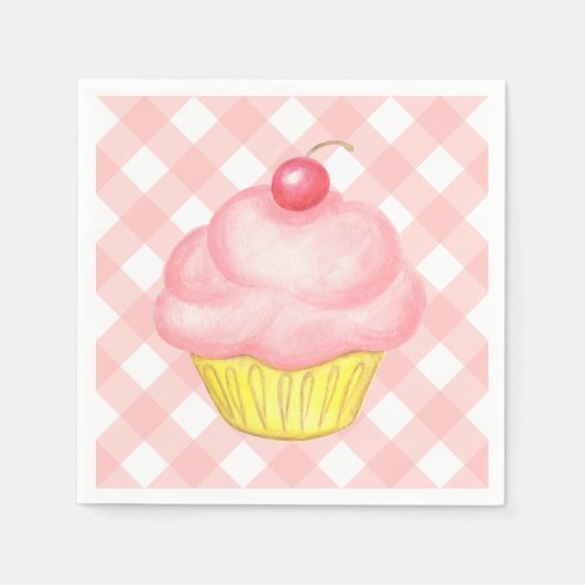 Roze Gingham Cupcake Servetten (Voorkant)