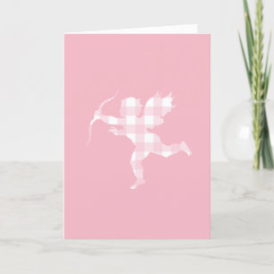 Roze Gingham Cupid Feestdagen Kaart