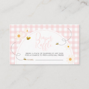 Roze Gingham Daisy Bee Baby Shower Luier Raffle Informatiekaartje