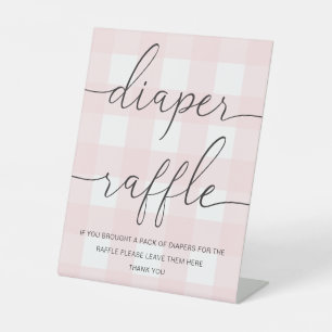 Roze Gingham Diaper Raffle Reclamebord Met Voetstuk