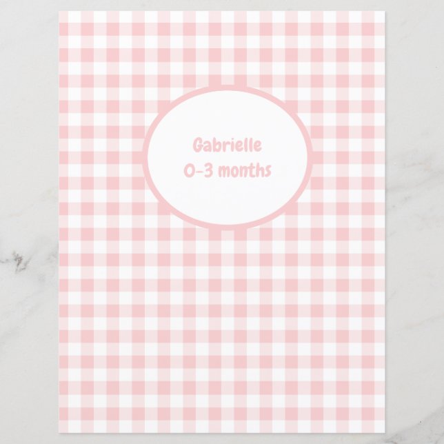 Roze Gingham Divider - Baby Photo Album Insert (Voorkant)