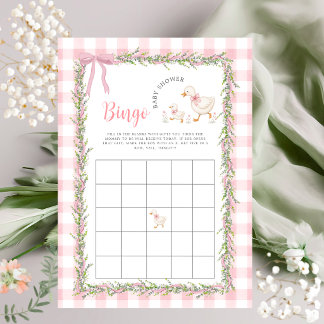 Roze Gingham Dwaze Gans Baby Shower Bingo Spel 