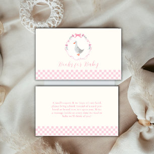 Roze Gingham Dwaze Gans Boeken Voor Baby Shower Informatiekaartje