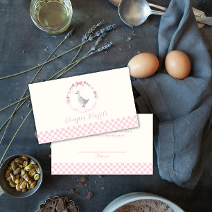 Roze Gingham Dwaze Gans Luierraffle Baby Shower Informatiekaartje