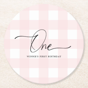 Roze Gingham Eerste Verjaardag Drink Onderzetter