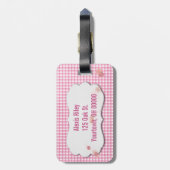 roze gingham en bloem met schuine label bagagelabel (Achterkant verticaal)