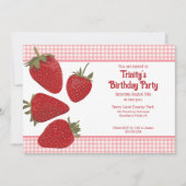 Roze Gingham en rode aardbeien Kaart (Voorkant)
