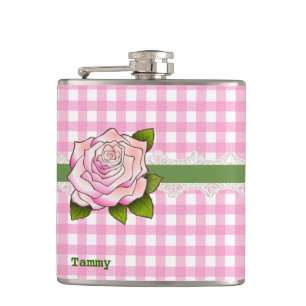 Roze Gingham en Roos maatkolf Heupfles