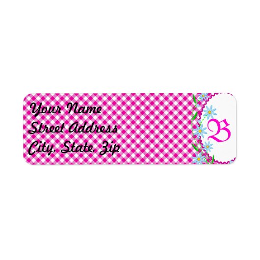 Roze Gingham & F Background Return Address Sticker (Voorkant)
