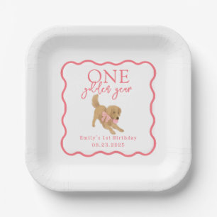 Roze Gingham Fantasievol Een Gouden Jaar Verjaarda Papieren Bordje